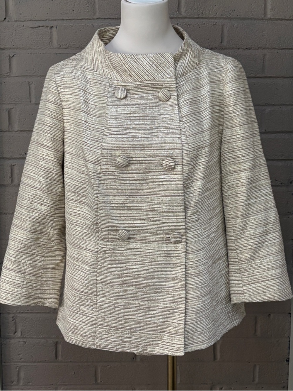 Talbots NWT  Gold & Cream Metallic Textured Double-Breasted Blazer 10